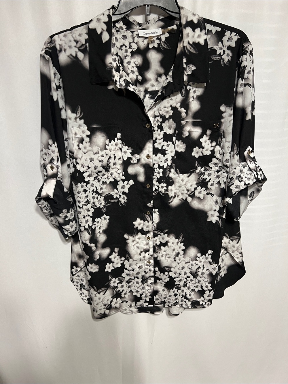 Calvin Klein Black and White Floral Button-Down Shirt